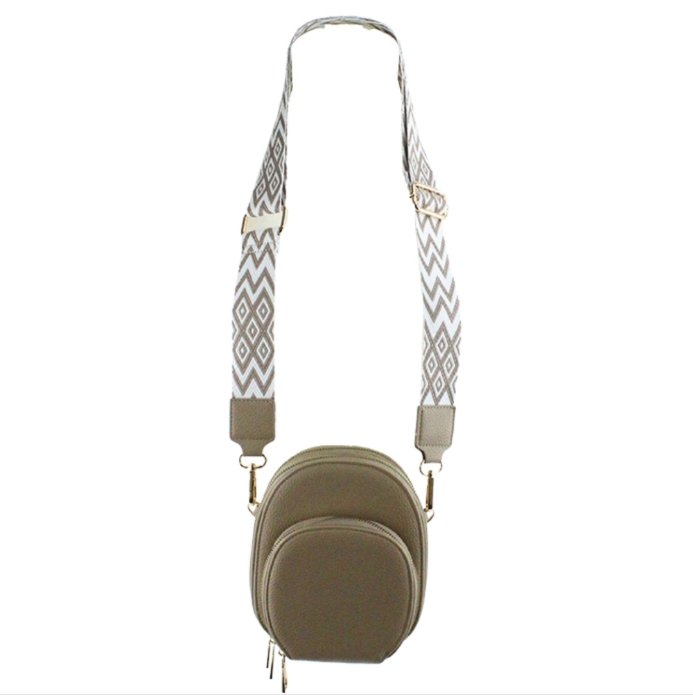 NEW ALYSSA 3 Zipper Pebbled Pleather Guitar Strap Crossbody Bag